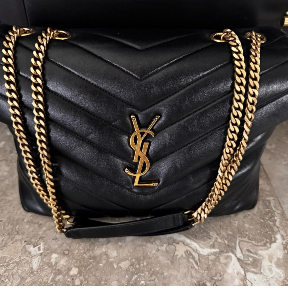 Yves Saint Laurent Black Quilted Leather Shoulder Bag with Gold Hardware